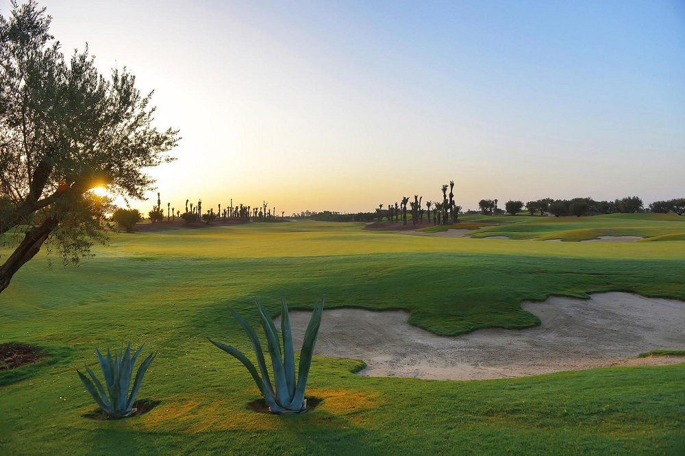 coucher de soleil sur le parcours du Royal Palm de Marrakech