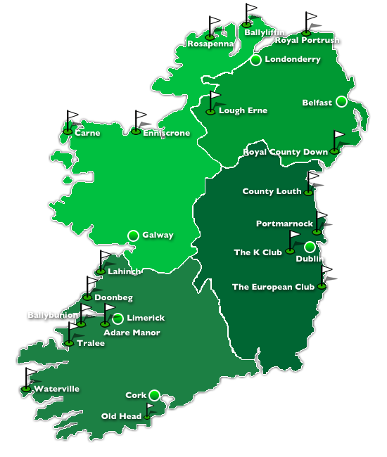 Map of Golf Regions in Ireland